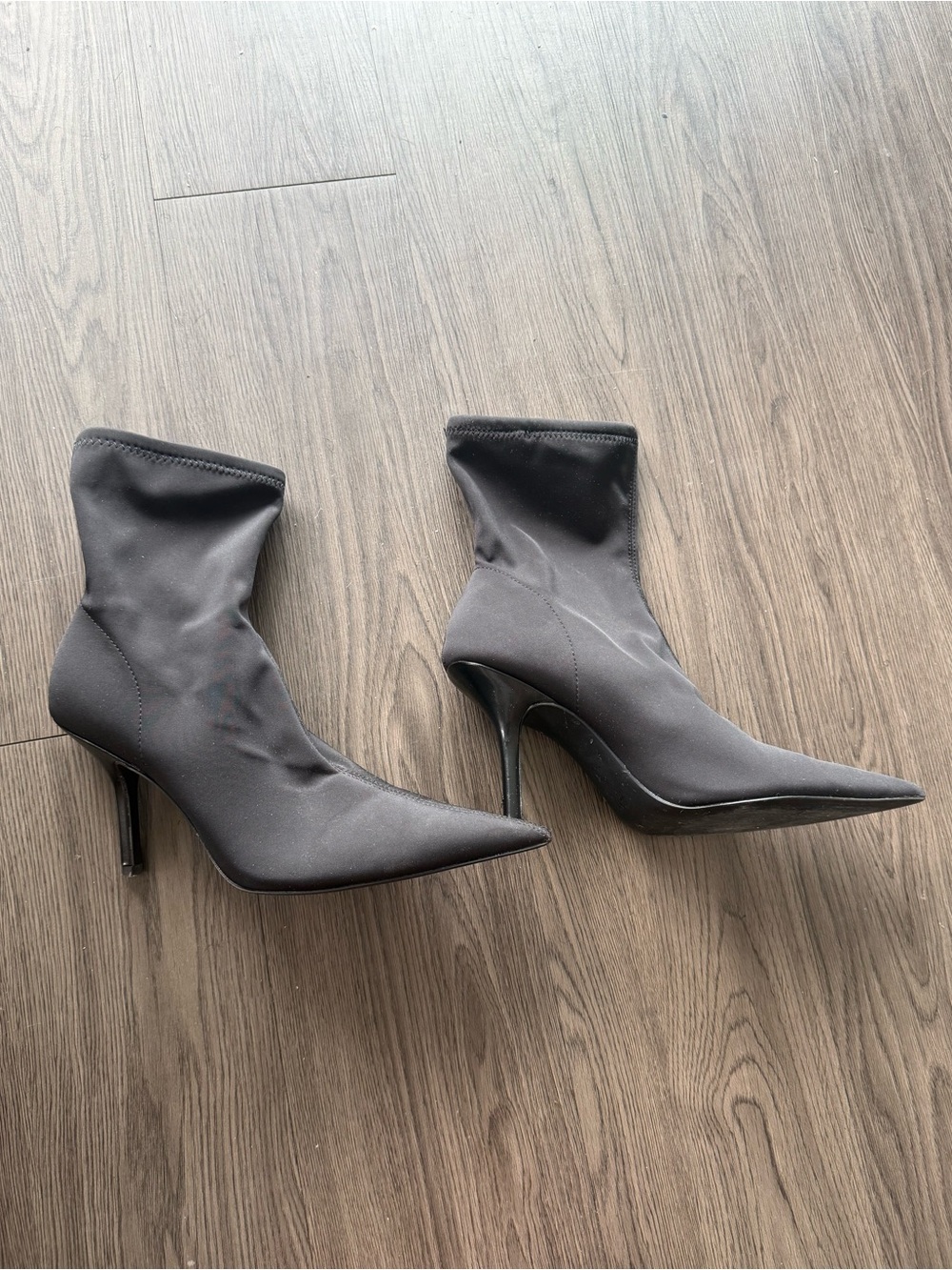 Black Pointed Sock Ankle Boots with Stiletto Heel
